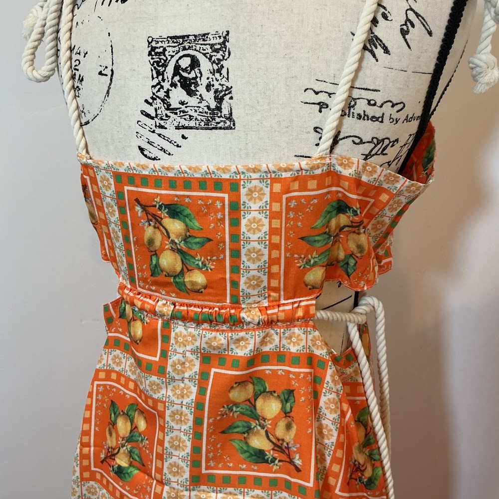 Unbranded Maxi Dress Orange Lemon Print Rope Straps Cut Out Back Small - Picture 5 of 9